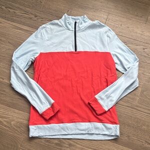 Buttercream Clothing | Colorblock Half-Zip Pullover - Light Blue & Coral Red XL